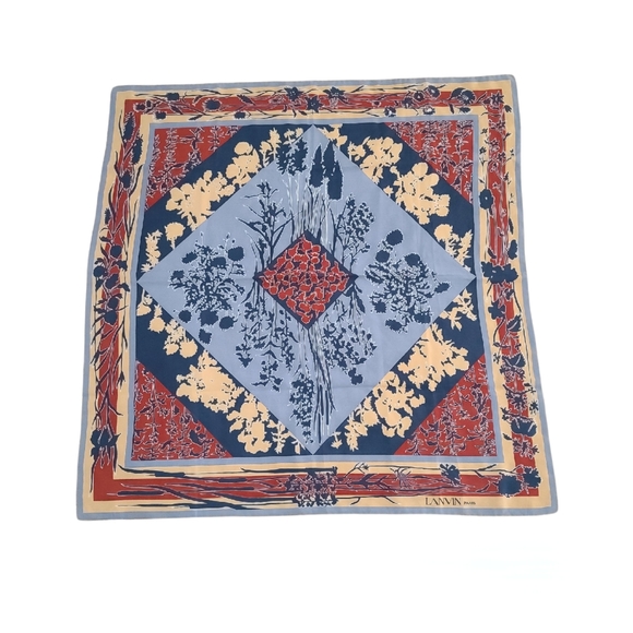*SOLD* Lanvin Paris Square Neck Scarf 33" x 34" Multicolored Silk Rare Print - Picture 4 of 4